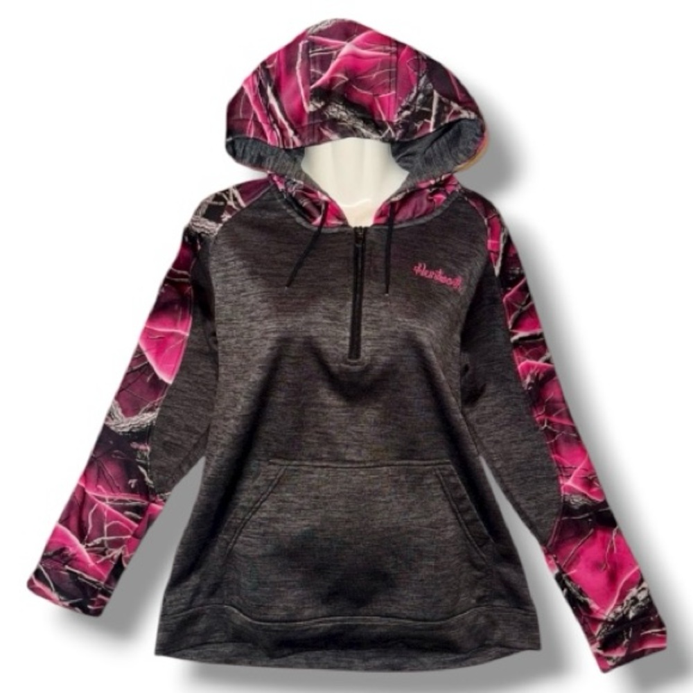 Huntworth Hoodie Pink Gray Camo Fleece Lined 1/2 Zip Pullover Women's XL - Picture 3 of 16